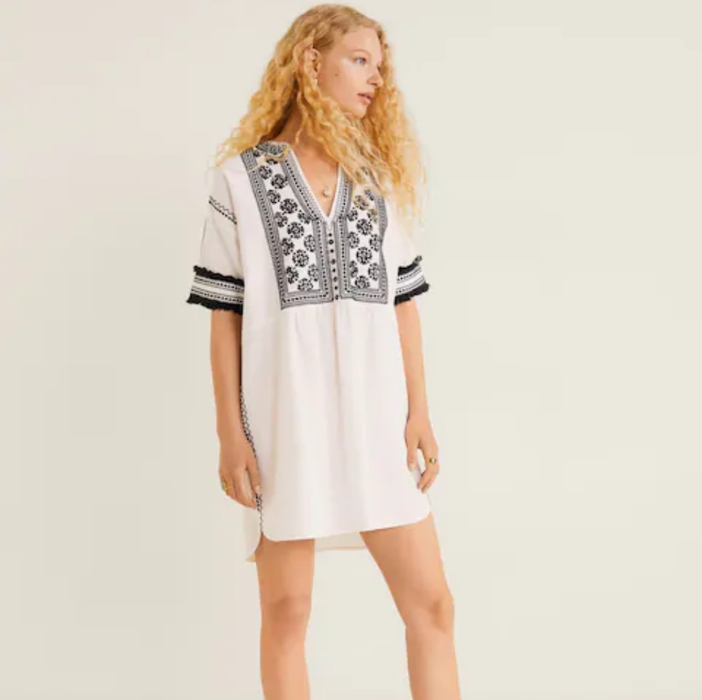 MANGO Short Embroidered Dress NWT
